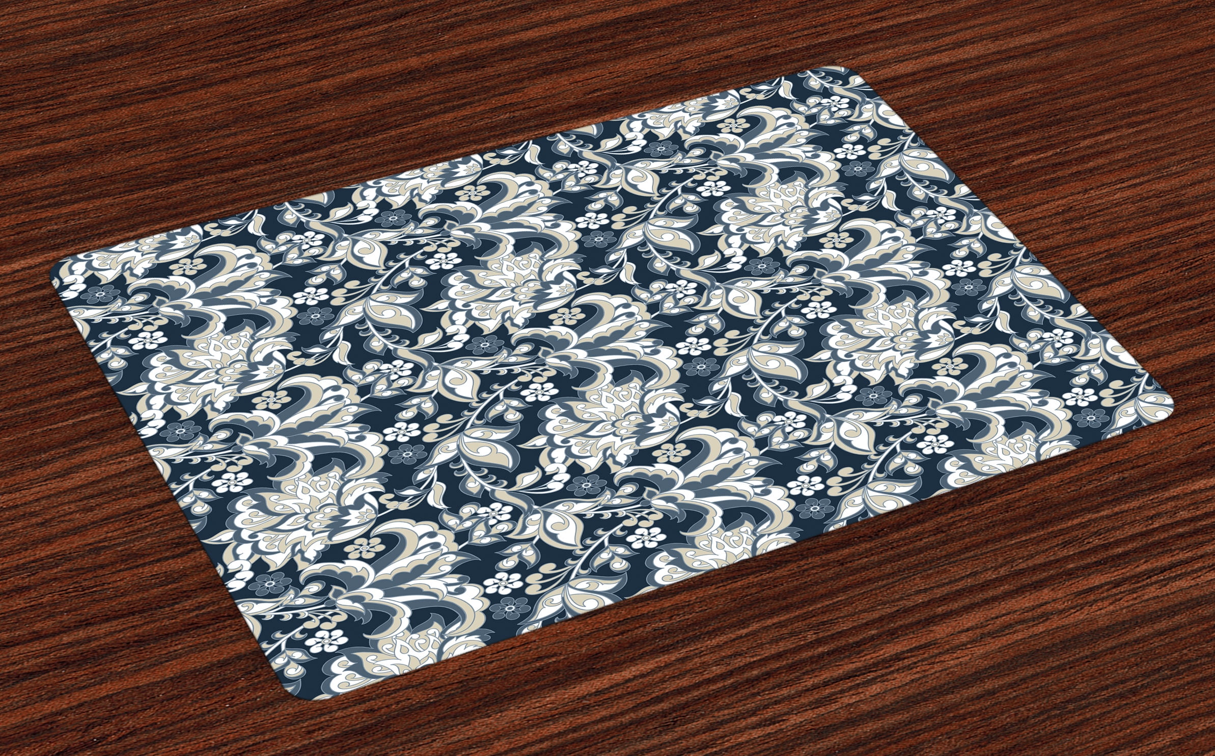 Asian Placemats Set of 4 Floral Illustration Oriental Eastern Style