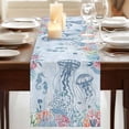 thumbnail image 3 of Table Runners 48 Inches Long Dress Scarves, Blue Jellyfish Coastal Farmhouse Kitchen/Dining Table Runner, Short Coffee Tablerunners, Beach Nautical Ocean Coral Seahorse 13x48 Inch, 3 of 9
