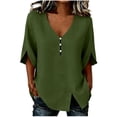 thumbnail image 2 of Yteetum 3/4 Length Sleeve Shirts for Women Summer V Neck 3/4 Sleeve Cotton Linen Tops Womens Casual Solid Loose Lightweight Comfy T Shirts, 2 of 7