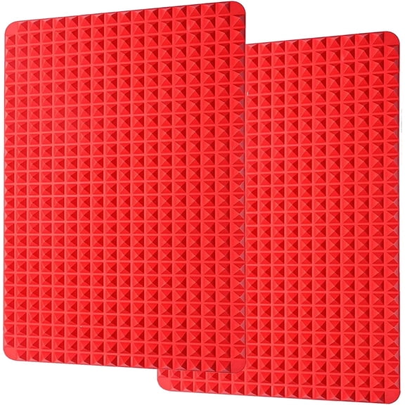 Silicone Baking Mat Pyramid Sheets Cooking Pan 16"x11" 2 Pack-RedBest Healthy Fat Reducing Nonstick Cooking Mat for Baking Mat with Grid for Oven Grilling BBQ, Baking and Roasting