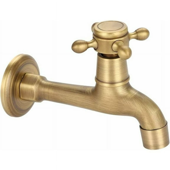 Single Handle Solid Brass Faucet, Vintage Style Wall Mounted Water Tap for Outdoor Garden Use