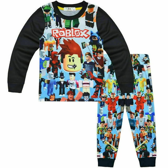 Ensemble de Pyjama Décontracté pour Enfants Garçons Filles Roblox Imprimé Col Rond Manches Longues + Pantalon