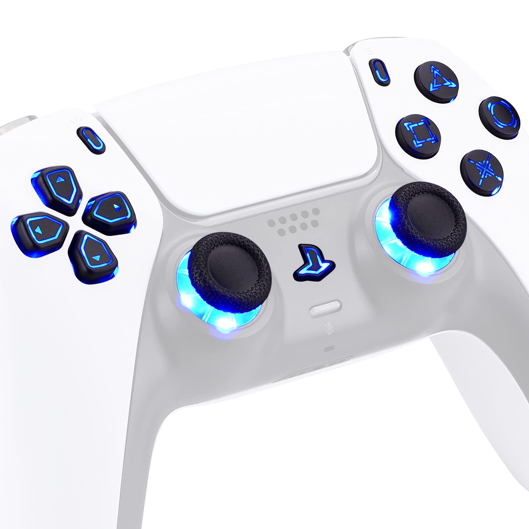 eXtremeRate Multi-Colors Luminated D-pad Thumbstick Option Face Buttons Black Classical Symbols Buttons LED Kit for PS5 Controller