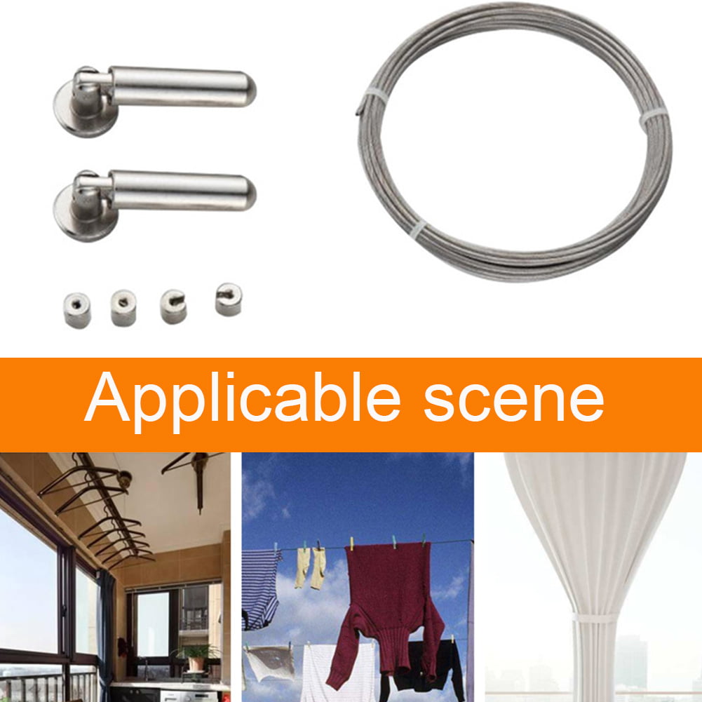 5M Curtain Drape Wire Rod Set ＋24Clips Hang Photo Art Picture Stainless Steel 