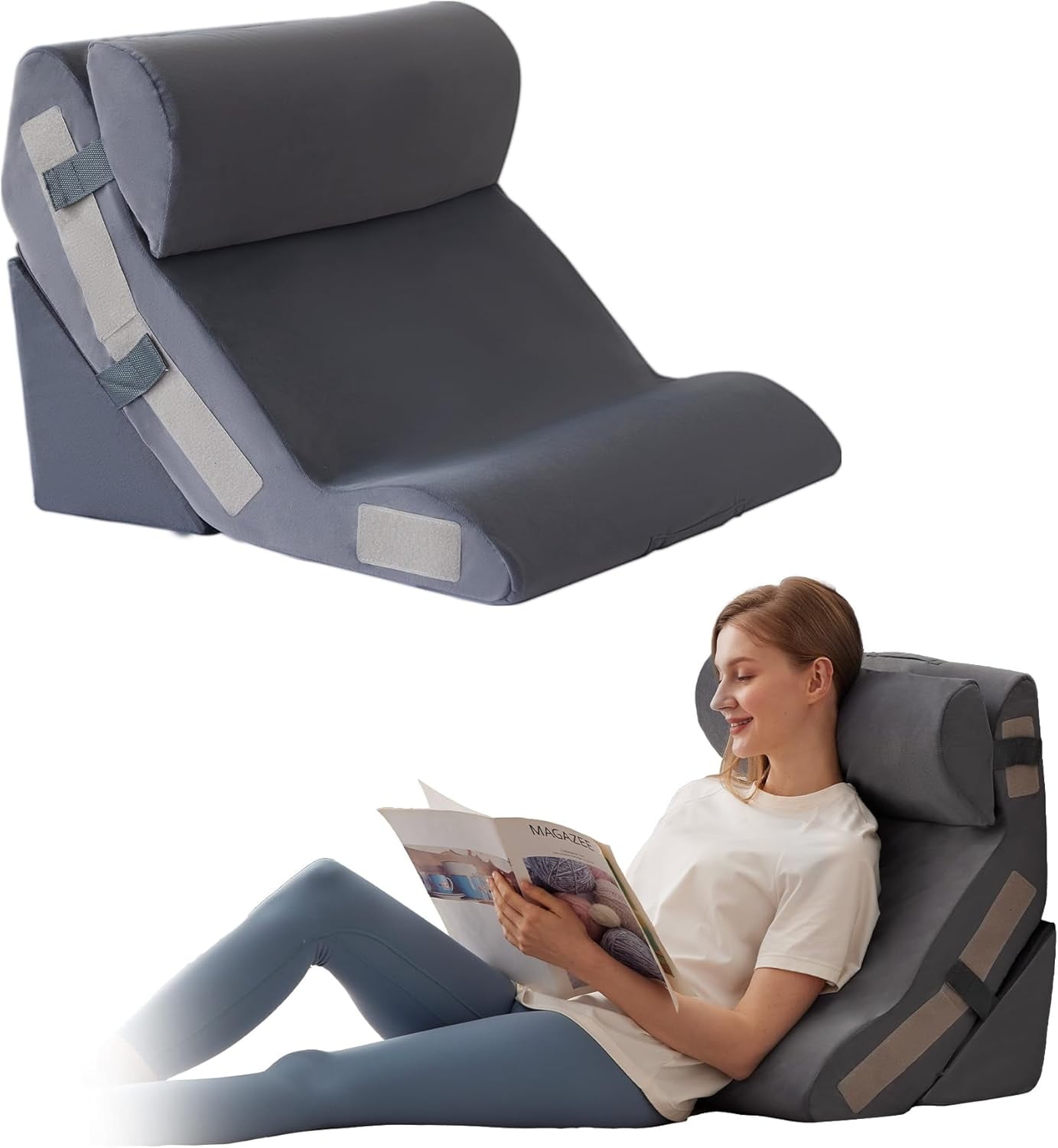 3PCS Wedge Pillow Set for Surgery Recovery, Back Support Pillow for Sitting Up, Multi-Use Foam Cushion for Acid Reflux, Back Pain Relief, GERD and Snoring Aid White