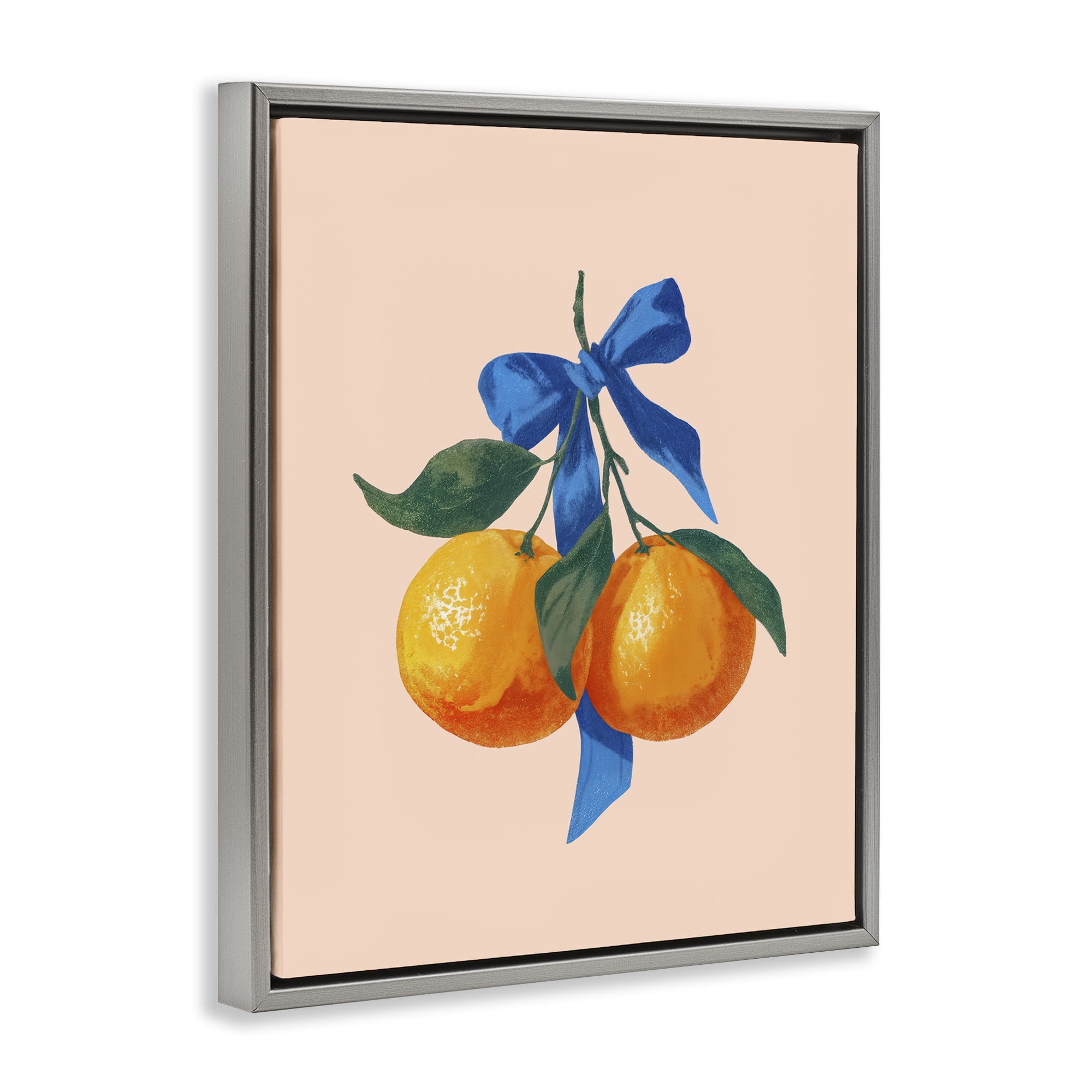 Stupell Industries Two Oranges with Blue Bow Gray Framed Floater Canvas Wall Art, design by Imagine It Images