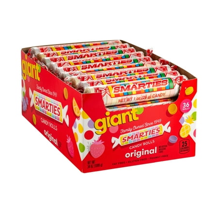 Smarties Candy Rolls, Giant, 36 Count Allergen Free
