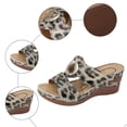 thumbnail image 5 of Rokment Women's Leopard Wedge High Heels Slip on Dress Sandals Trendy Casual Buckles Hollow out Leather Platform Chunky Heeled Slides Beach Summer Vacation Camouflage Size 6, 5 of 7