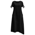 thumbnail image 6 of Dvprdro Crewneck Short Sleeve Cotton Linen Midi Dress for Women Side Pockets Loose A Line Summer Vacation Casual Solid, 6 of 7