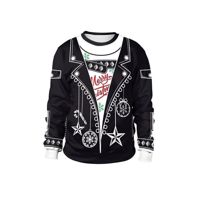 Faithtur Sweat-Shirt de Noël Unisexe Laid Hommes Femmes Impression Originale Reindeer Bell Col Rond