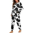 thumbnail image 2 of SCRAWLGOD Cow Print Pj Sets for Woman Long Sleeve Pjs Sets for Women with Pockets Size L Crewneck 2-Piece Outfits for Women Breathable Ladies Pajamas, 2 of 7