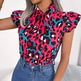 thumbnail image 5 of HAPIMO Women's Trendy Chiffon Loose Tops for Teen Girls Summer Tees Leopard Graphic Ruffle Sleeve Keyhole Neck Bowknot Pullover Elegant Casual Relaxed Blouses Hot Pink L, 5 of 8