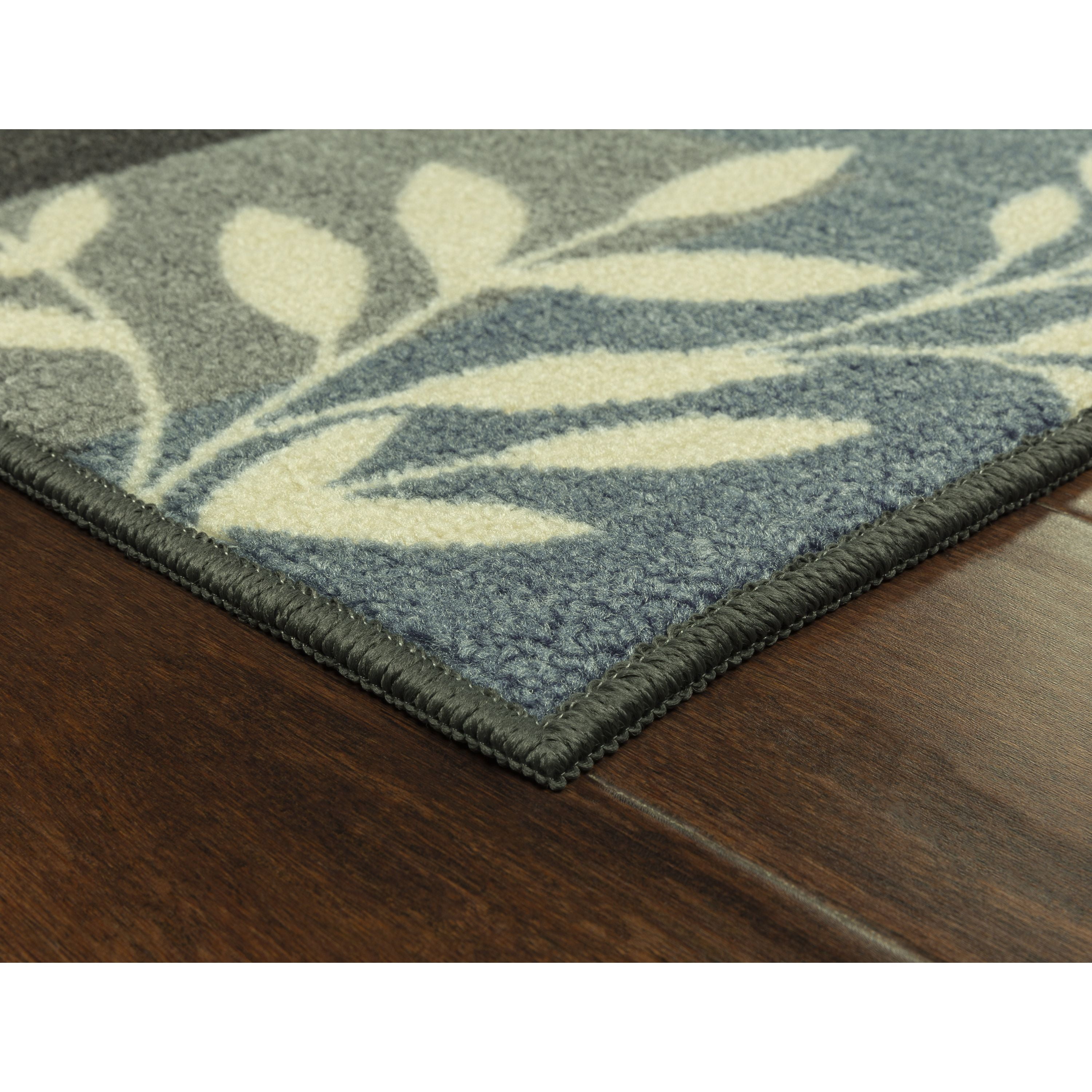 Mainstays Traditional Leaf Block Aqua Gray Indoor Hallway Runner Rug, 1'8"x5'