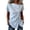#103-Light Blue, variant on Women's Textured Imitation Linen Blouse Asymmetrical Collar Button Detail Short Sleeve Ruched Drawstring Waist Loose Casual Top