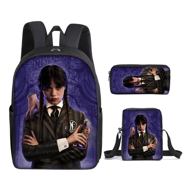 2023 Nuevo Miércoles Addams Mochila De Escuela Primaria Bolsa De Mensajero Bolígrafo Conjunto De Tres Piezas DIY