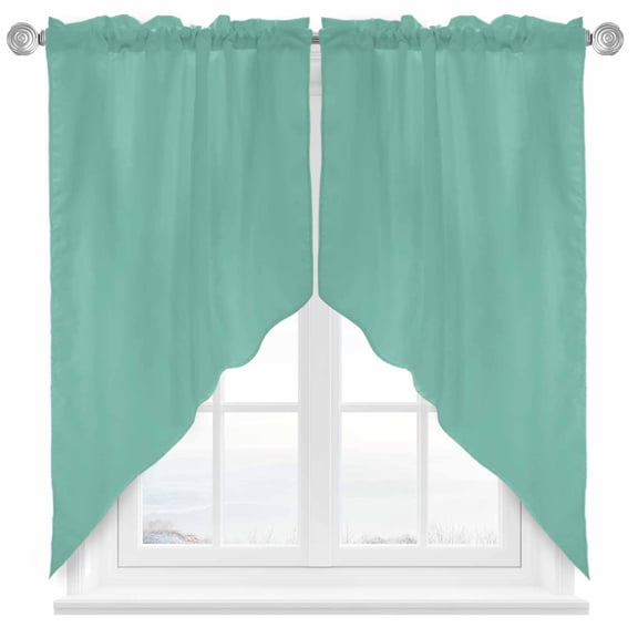 Solid Color Swag Valances for Windows 2 Pack Medium Aqua Marine Swag Kitchen Curtains 45 Inches Long Rod Pocket Short Window Treatment for Kitchen Bathroom 36"x45"