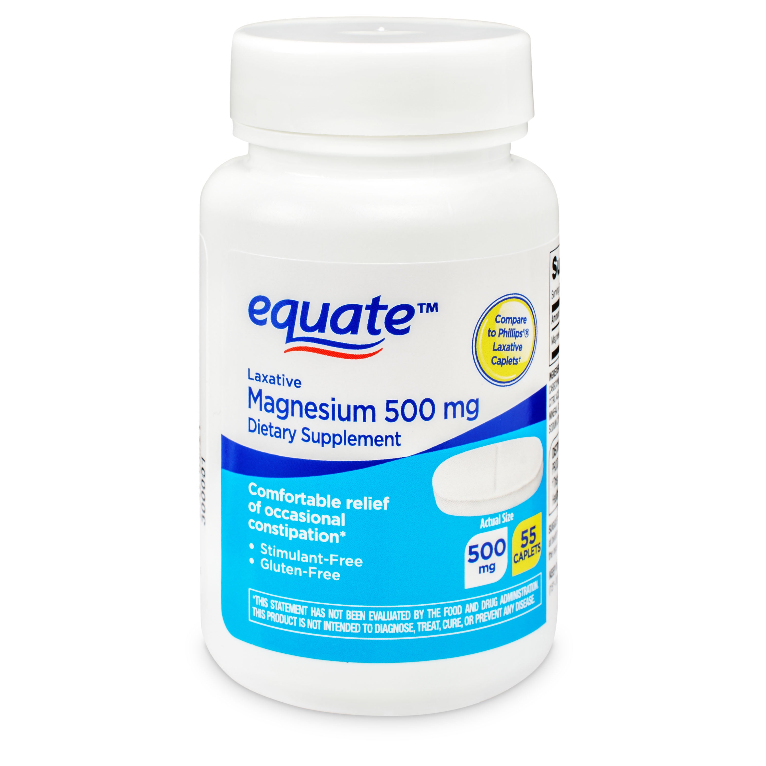 Equate Magnesium Laxative Supplement, 500 mg Caplets, 55 Count