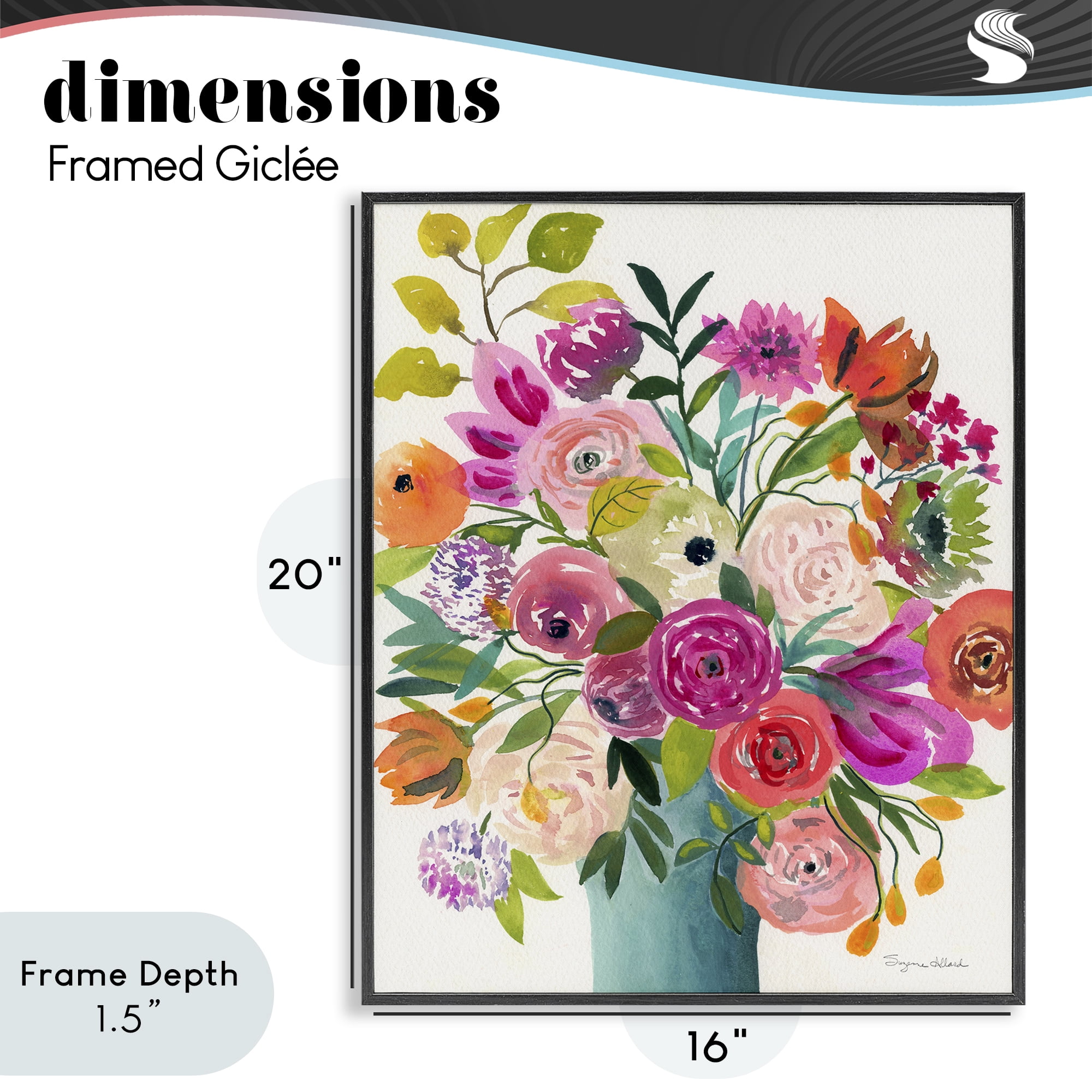 Stupell Industries Jewel Of Summer Bouquet Black Framed Giclee Art, design by Suzanne Allard