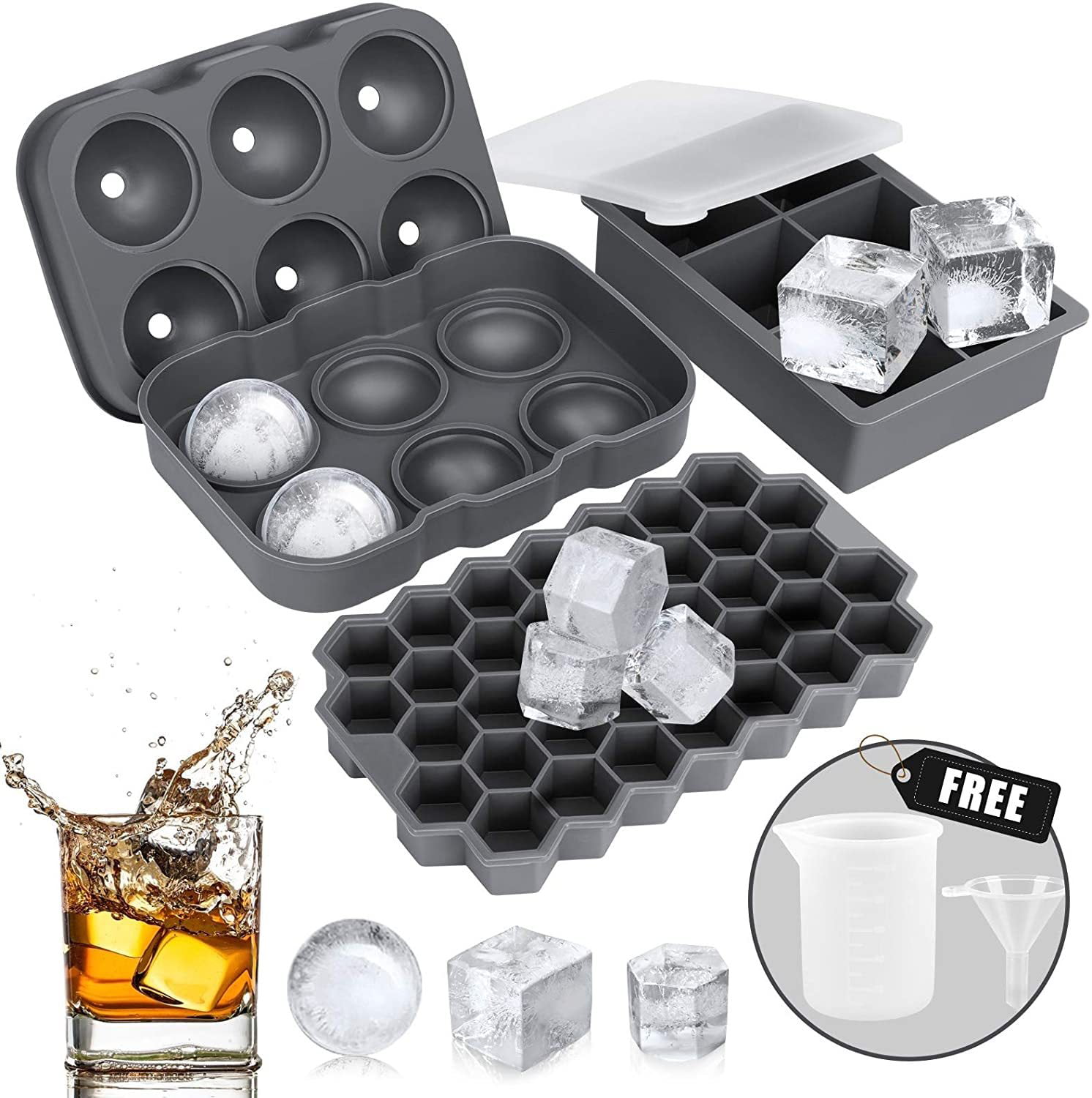2 Pack Reusable and BPA Free Big Silicone Ice Cube Trays with Lids Whiskey Sphere Ice Ball Mould Cocktails Large Ice Cube Mould for Freeze Easy Release Ice Cube Moulds