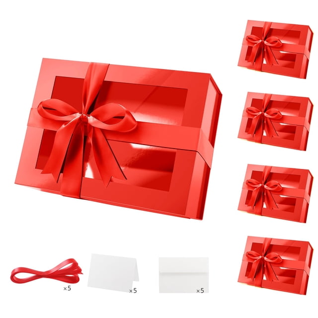 Cajas de Regalo PACKQUEEN Rojas con Ventana 24x17,5x10 cm (Paquete de 5)