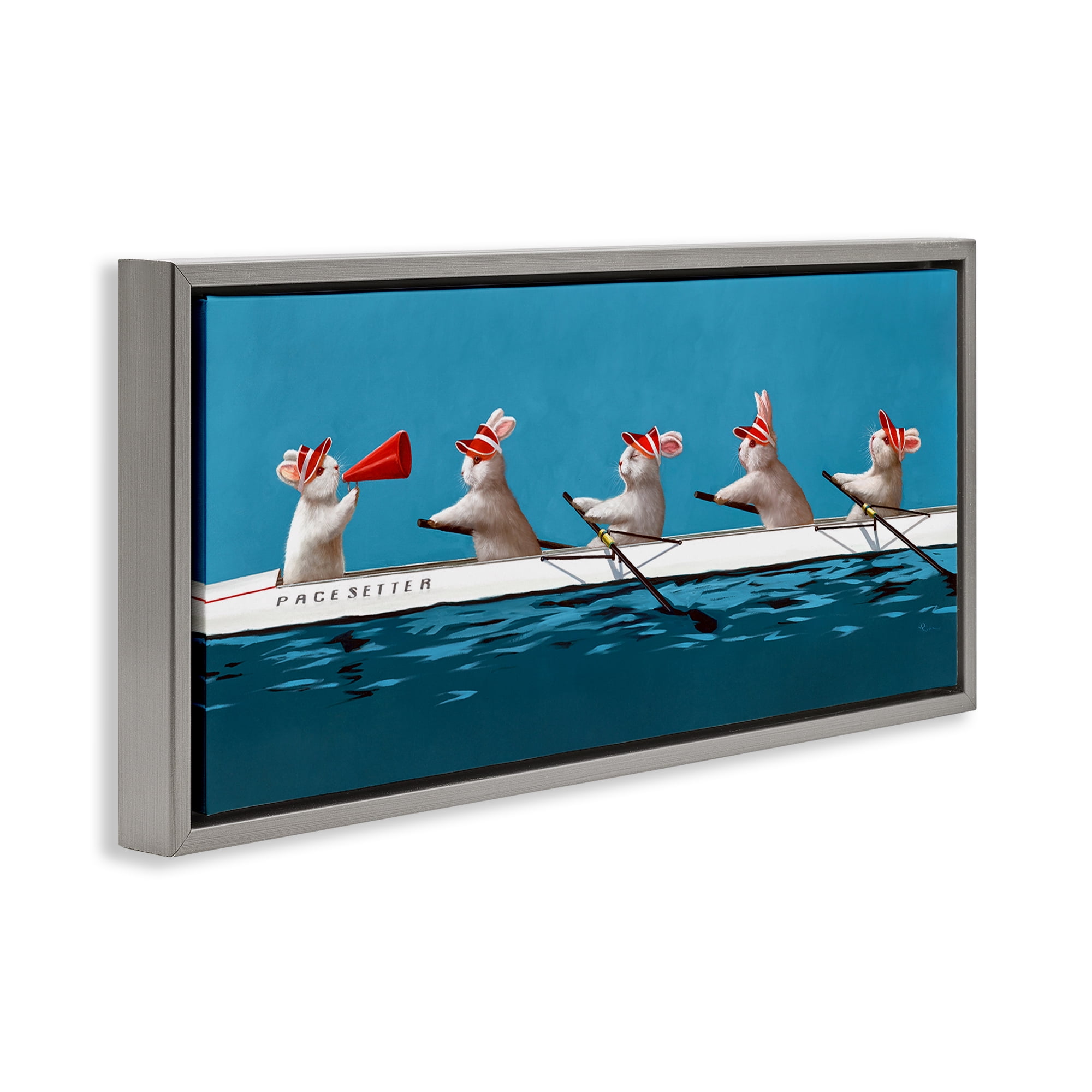 Stupell Industries Bunnies In The Boat Gray Framed Floater Canvas Wall Art, design by Lucia Heffernan