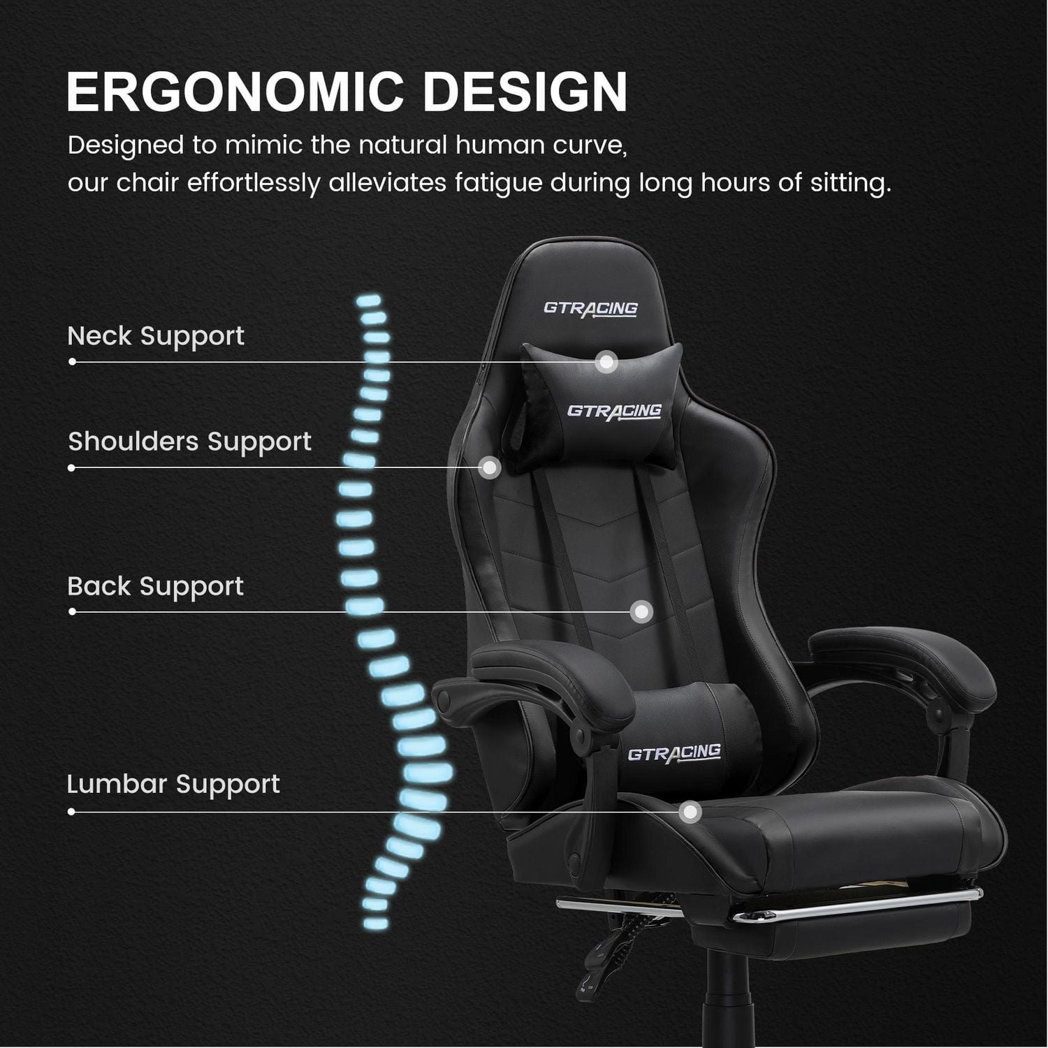 GTRACING GTWD-200 Ergonomic Gaming Chair with Adjustable Pillows and Footrest