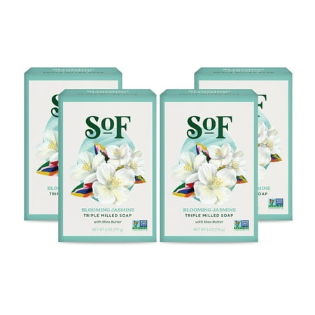Blooming Jasmine Clean Bar Soap by South of France Clean Body Care | Triple-Milled French Soap with Organic Shea Butter + Essential Oils | Vegan, Non-GMO Body Soap | 6 oz Bar - 4 Pack C2