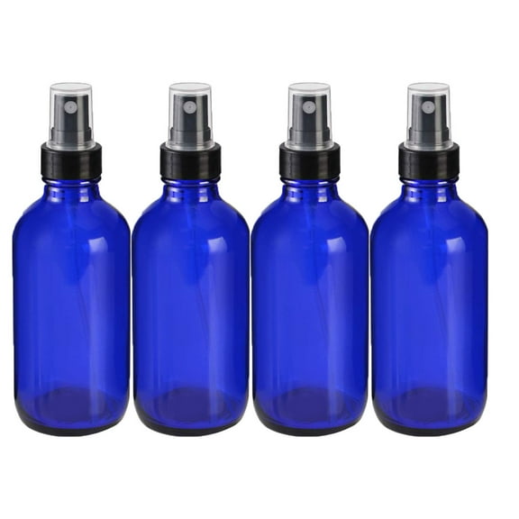 Medical Sales Supply Cobalt Blue 4oz Black Mist Sprayer Bottle (120ml) Pack of 4 - Glass Tincture Bottles with Black Mist Sprayers for Essential Oils & More Liquids - Leakproof Travel Bottles