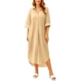 thumbnail image 2 of Odbmxy Women's Midi Length Dresses Fall Long Sleeve Collared Button Down Shift Everyday Womens Shirt Dresses Regular, 2 of 5