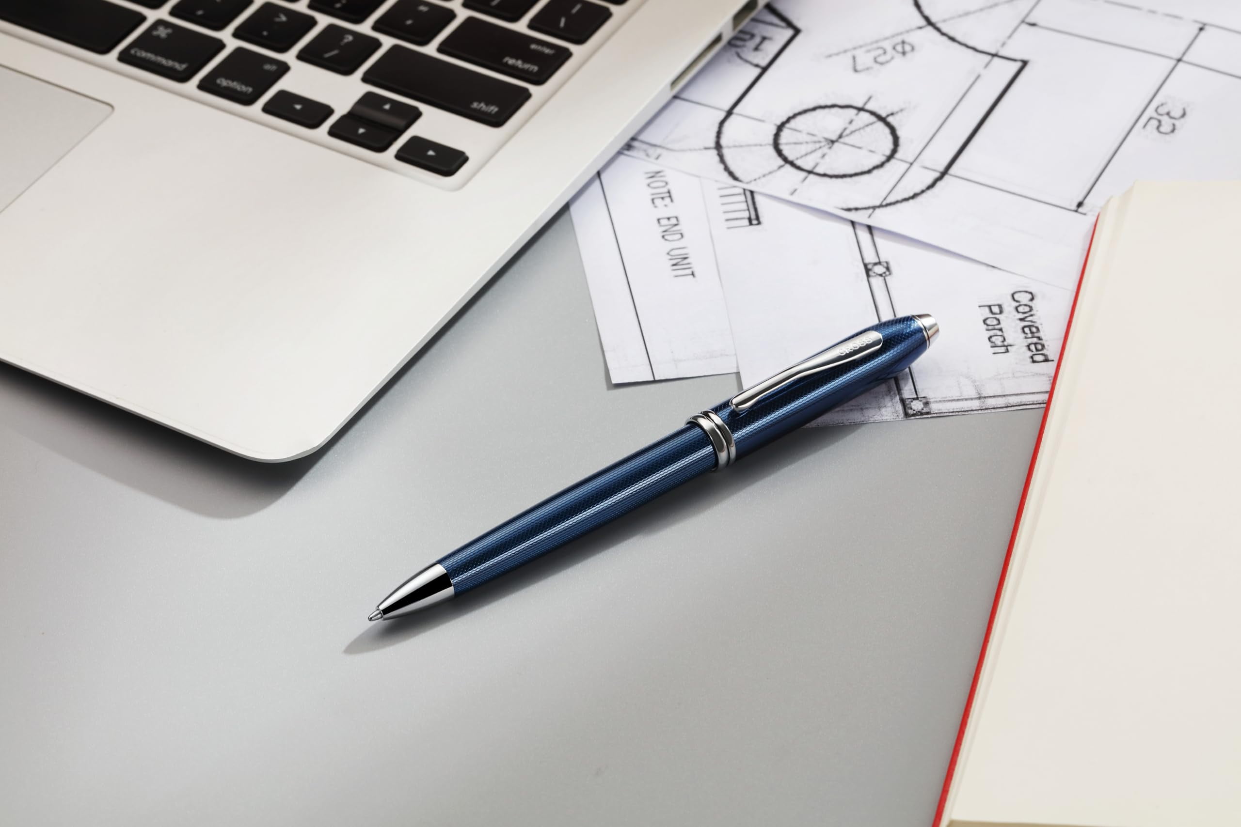 Cross Townsend® Polished Translucent Cobalt Blue Engraved Diamond Pattern with Polished Chrome Appointments Ballpoint Pen