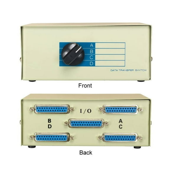 Kentek DB25 4 Way Manual Data Switch Box RS-232 Parallel Serial D-Sub 25 Pin Female I/O ABCD Port for PC MAC to Peripherals Devices Printer Modem