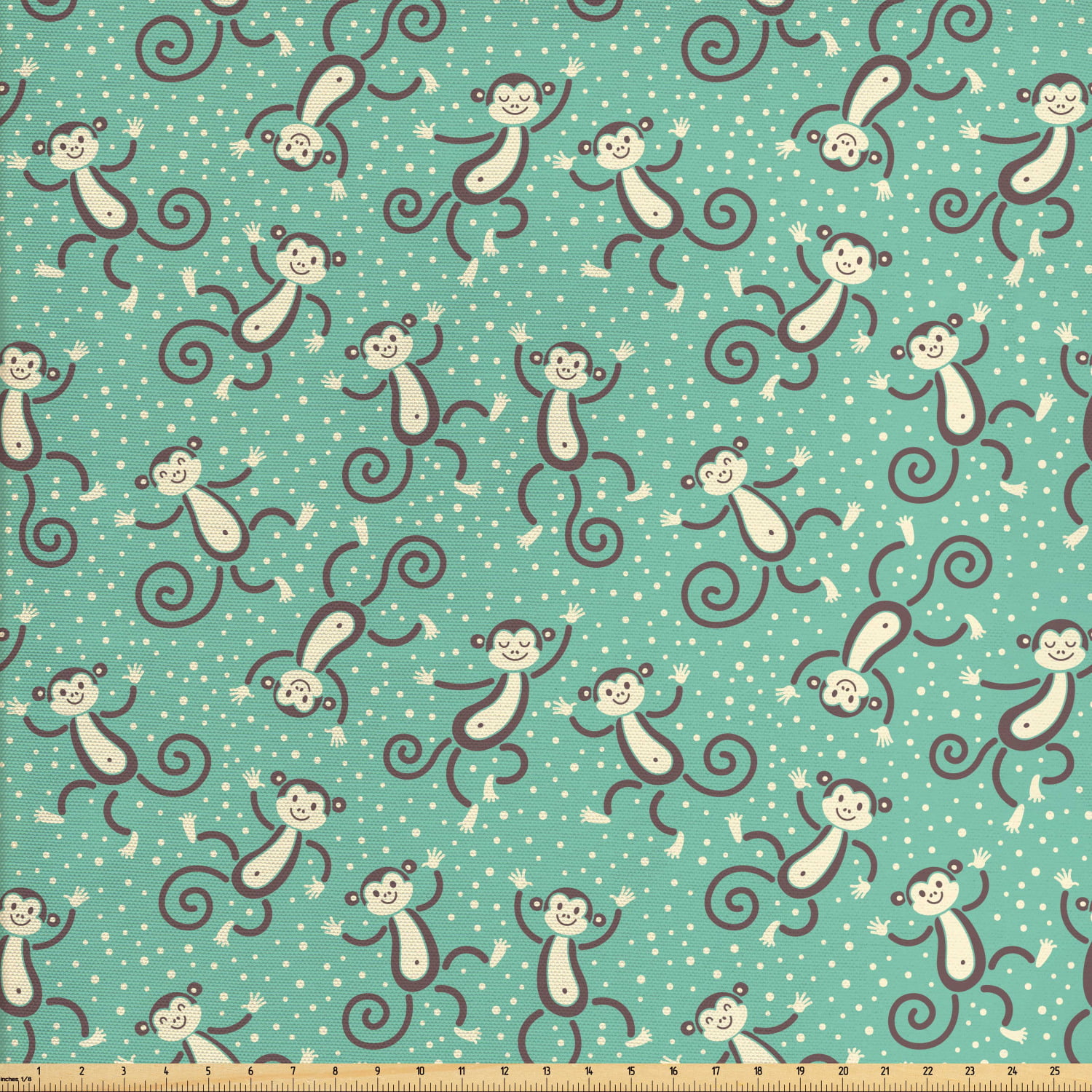 Monkeys Fabric by The Yard, Funny Creatures with Curling Tails on a ...