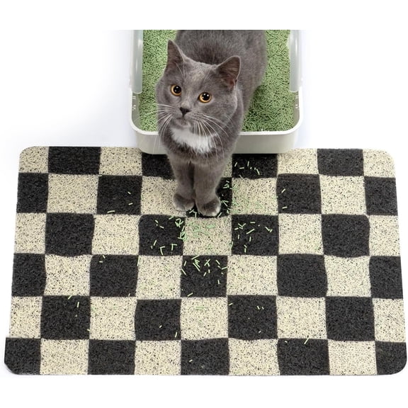 Litter Mat Litter Trapping Mat, Durable PVC Cute Litter Box Mat, Non-Slip, Less Kitty Litter Mat, Soft Kitty's Paws, 24"x 17" matts for litter, Chessboard