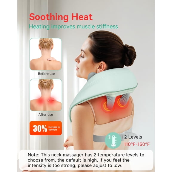 Cordless Shiatsu Neck Massager with Heat, 4D Kneading Back Shoulder Massager Deep Tissue, Larger Massage & Heating Area, Gift for Mom Dad