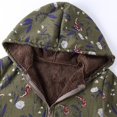 thumbnail image 4 of Women's Winter Warm Oversize Coat - Vintage Floral Print Hooded Jacket with Pockets, Thick Fleece Lined Outerwear, Green Size XXL, 4 of 5