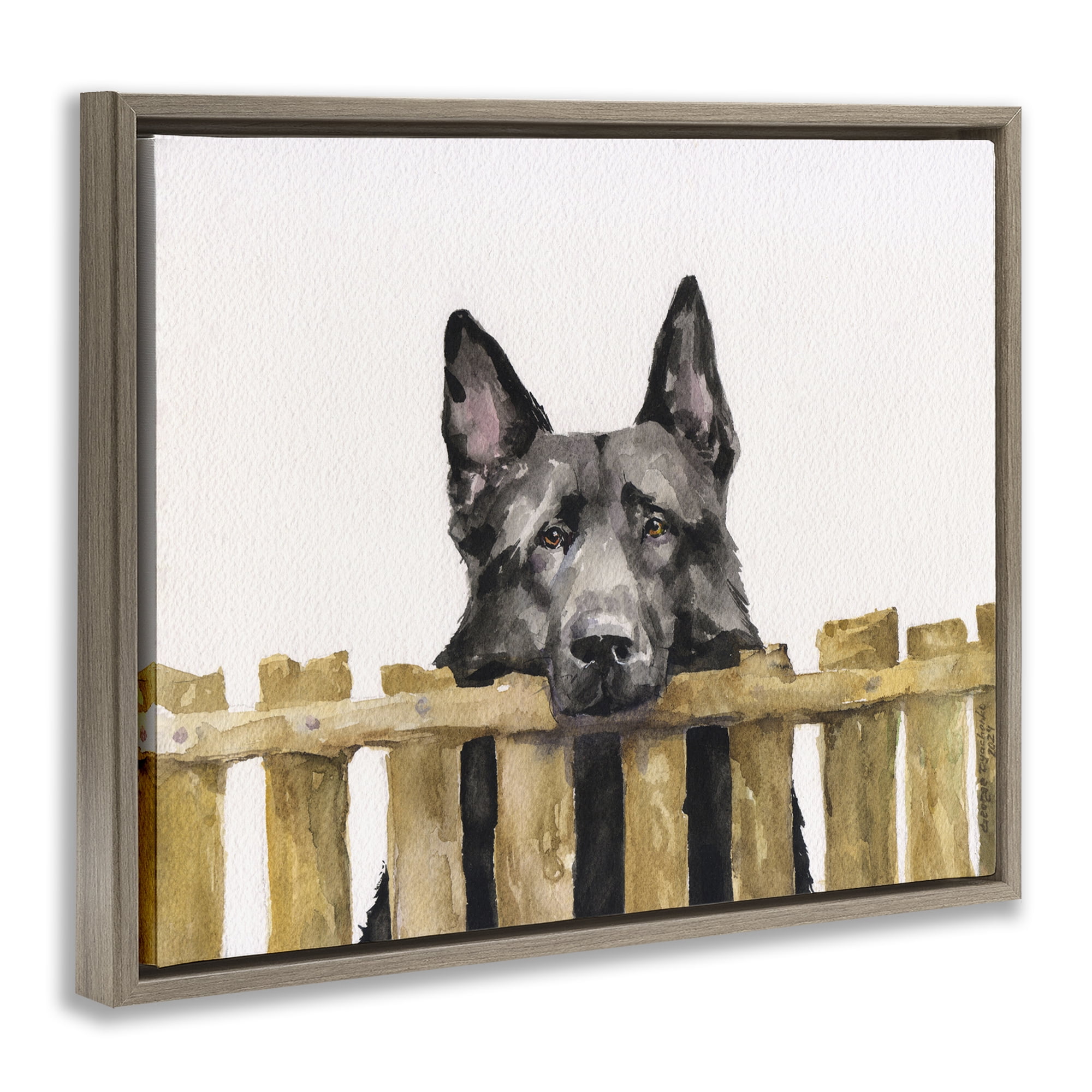 Stupell Industries Black German Shepherd Animals Painting Brown Floater Framed Canvas Art Print Wall Art, 21 x 17