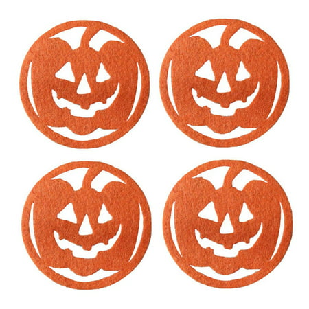 

4 Pieces Halloween Coasters|Pumpkin Black Cat Bat Drink Coasters for Halloween Themed Parties Office|Home Table Decor Fabric Cup Holder