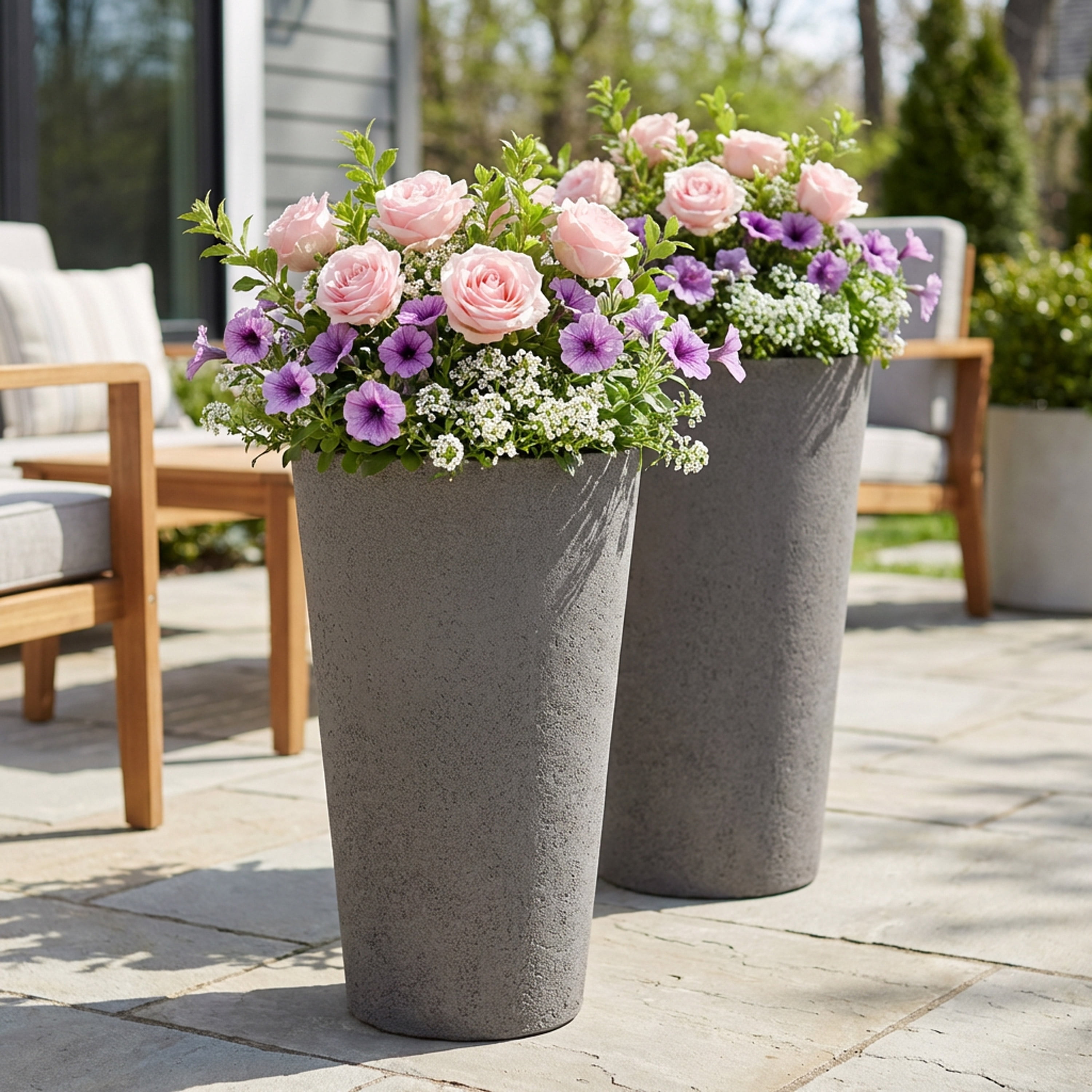 Algreen Crete 20" Self-Watering Planter, Tall, Warm Grey, 2 Pack
