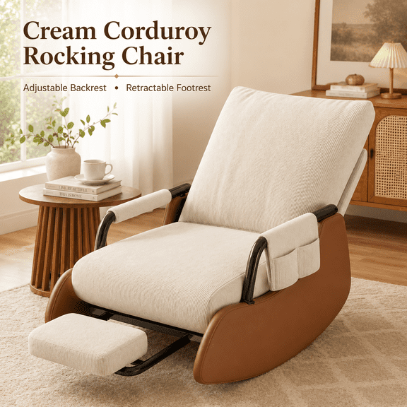Rocking Recliner Chair, Comfy Lounge Rocker with Padded Seat, Leisure Rocking Chair for Living Room, Balcony, Home Office, Patio