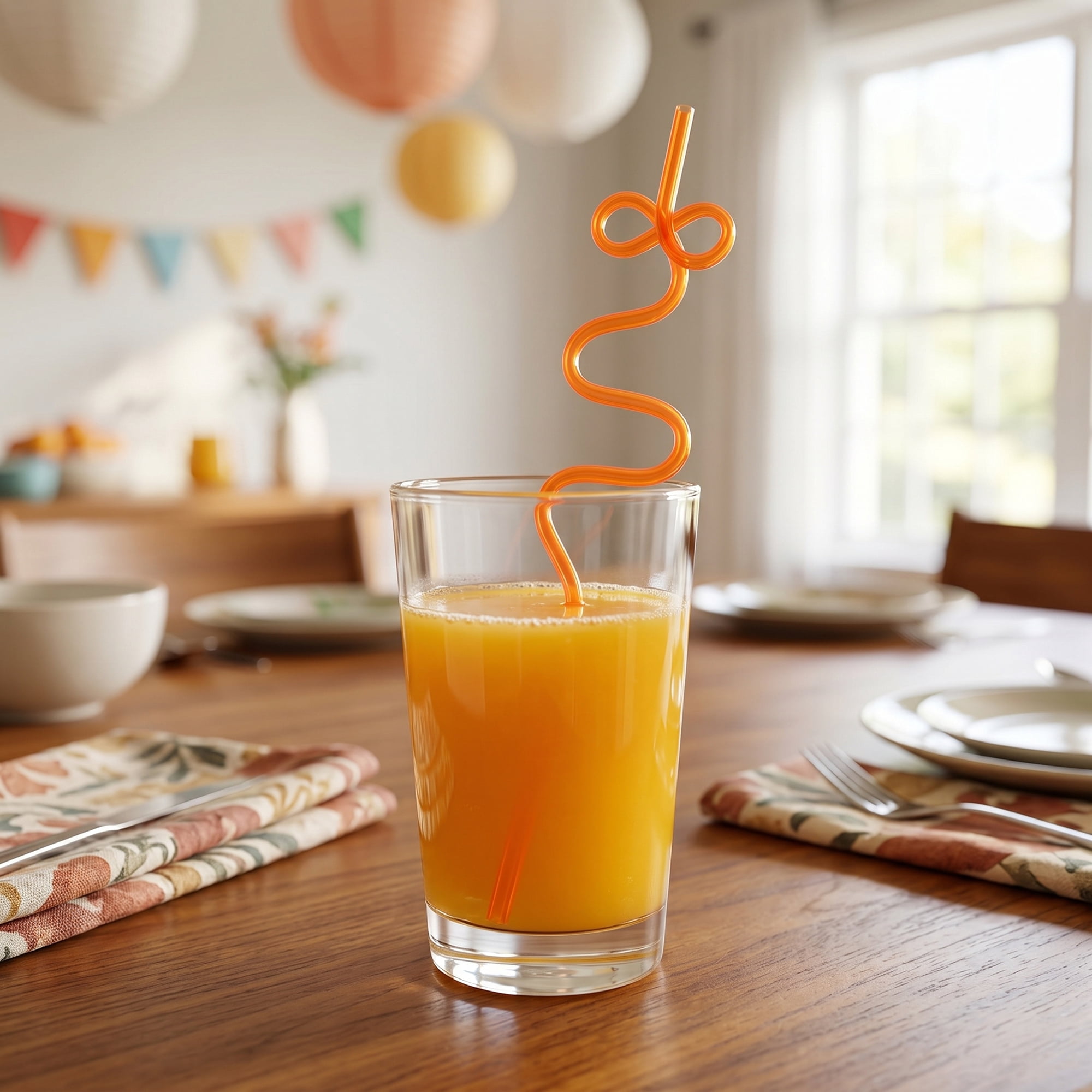 Unique Bargains 12Pcs Plastic Solid Color Long Drinking Straws Orange