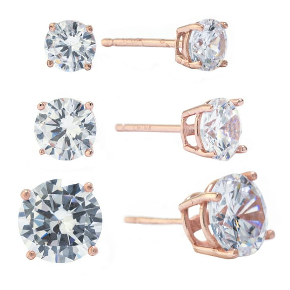 Marisol & Poppy CZ Trio Stud Set in Rose Gold over Sterling Silver, Unisex