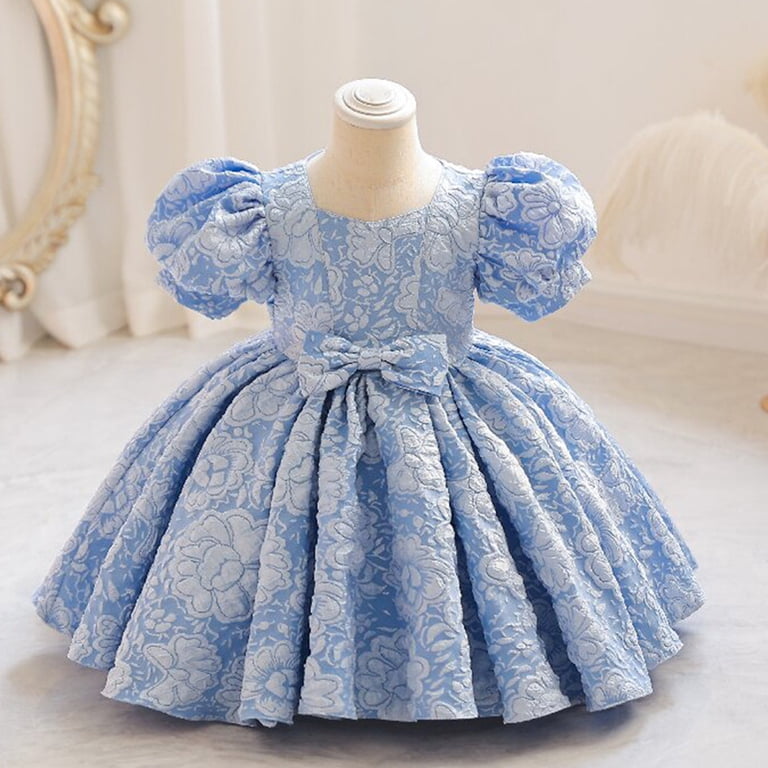 blue dress 12 months Gunia Flower Baby Girl Dresses Party Toddler Puff Sleeve Pageant With Bowknot Formal Sky For Girls 6M-6Y ANNE KLEIN black belted pdqreview Colour:Dusty Blue Designed and made in