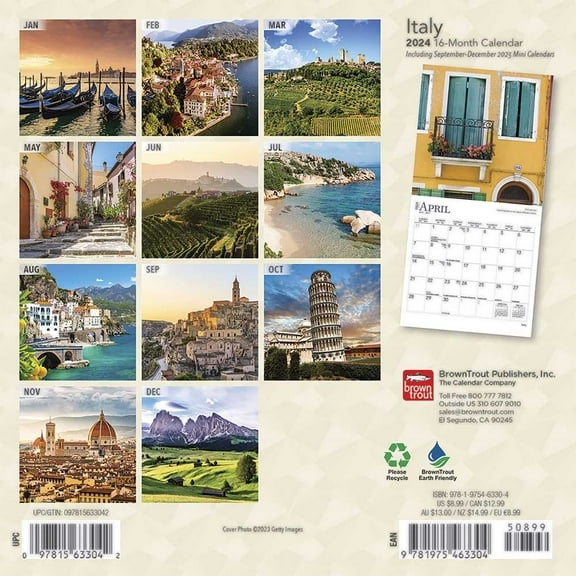 Italy | 2024 7x14" (Hanging) Mini Wall Calendar | BrownTrout