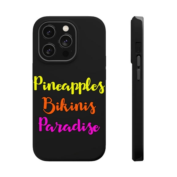 DistinctInk Tough Case for Apple iPhone 15 PRO (6.1" Screen), Compatible with MagSafe Charging - Pineapples Bikinis Paradise