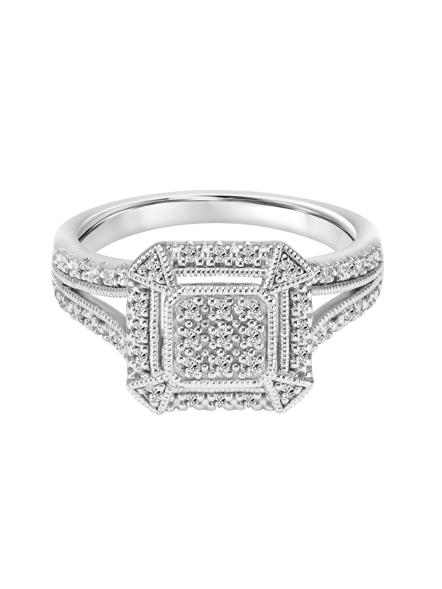 Keepsake 1/4 Carat T.W. Diamond Square Halo 2-Piece Bridal Set in Sterling Silver