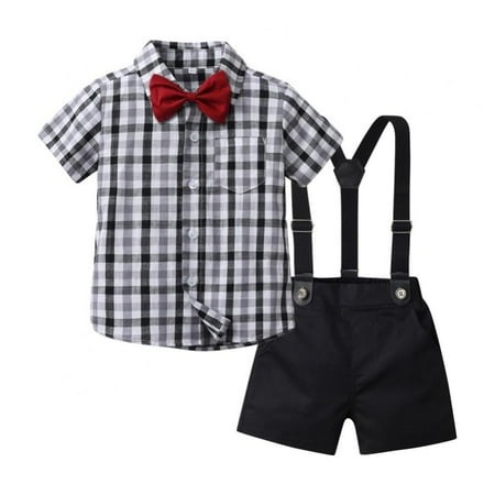 

GYRATEDREAM Toddler Baby Boys Gentleman Outfits Short Sleeve T-Shirt+Bib Pants+Bow Tie 3Pcs