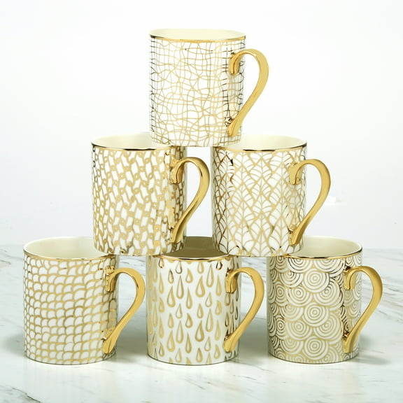 Mosaic Set of 6 Gold Plated Mugs