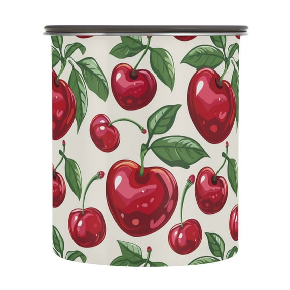 Cherry Leaves Airtight Coffee Bean Canister 30oz Food Storage Containers with Lids For Gournd, Tea, Sugar, Flour, Rice, Cereal, Candy Cookie Jar