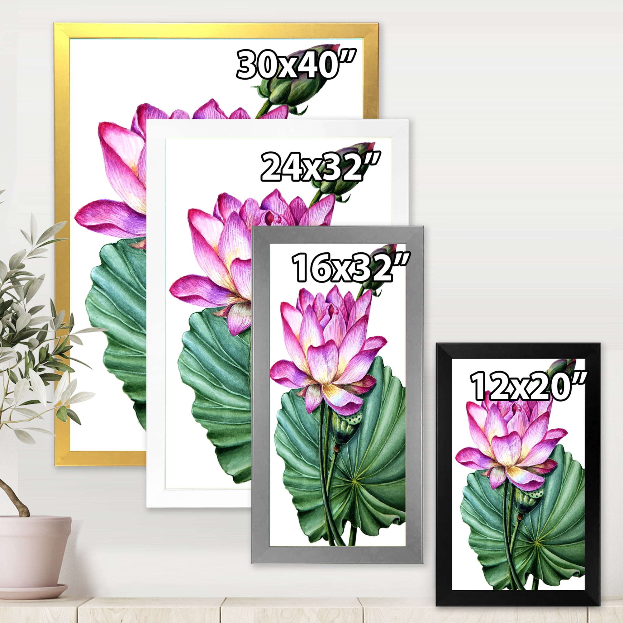 Designart 'Ancient Pink Lotuses In The Pond VI' Traditional Framed Art Print