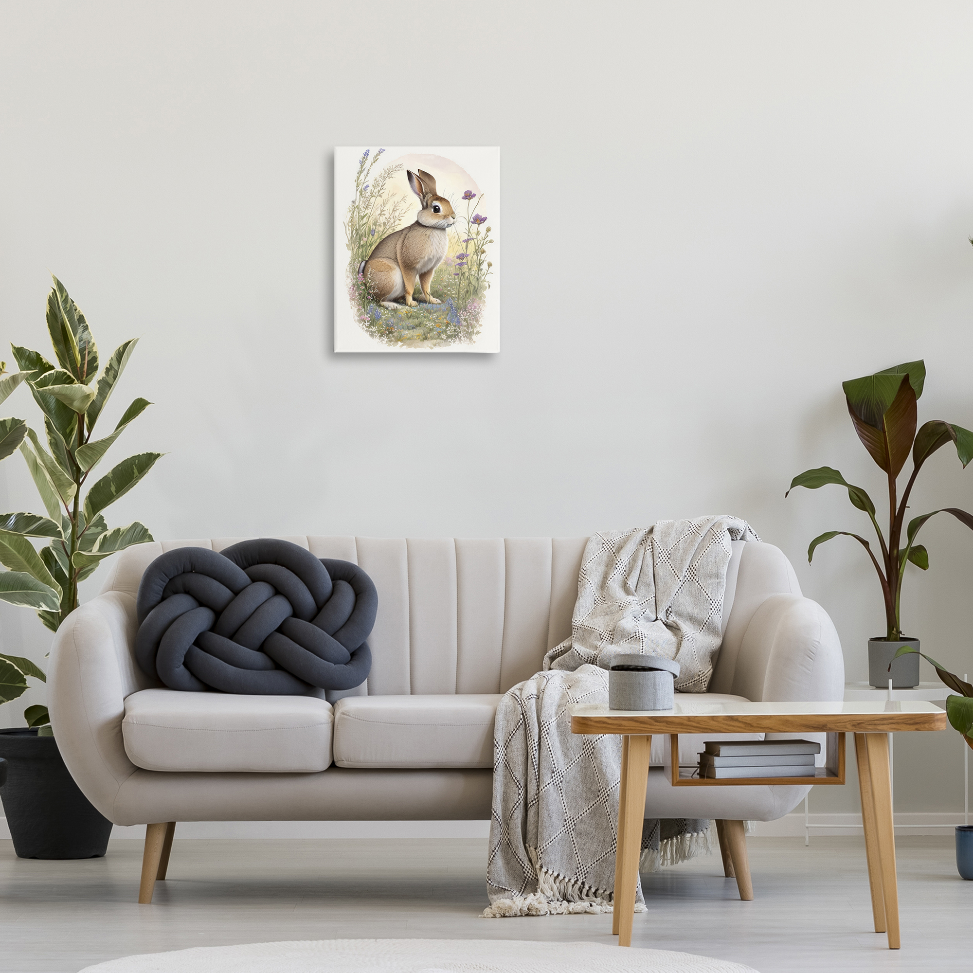 Stupell Industries Rabbit with Meadow Blooms Animals & Insects Painting Gallery Wrapped Canvas Art Print Wall Art, 16 x 20